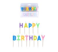 Henbrandt Pack of 13 Happy Birthday Candles on Wooden Picks, 5 Multicolour Mix 7cm Lettered Happy Birthday Celebration Candles Cake Topper for Birthday Cake and Cupcake Decorations