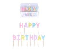 Henbrandt Pack of 13 Pastel Happy Birthday Candles on Wooden Picks, 4 Assorted Pastel Colours 7cm Lettered Happy Birthday Celebration Candles Cake Topper for Birthday Cake and Cupcake Decorations