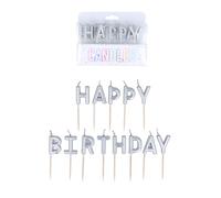 Henbrandt Pack of 13 Silver Happy Birthday Candles on Wooden Picks, Metallic Silver 7cm Lettered Happy Birthday Celebration Candles Cake Topper for Birthday Cake and Cupcake Decorations