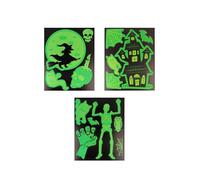 Henbrandt Pack of 2: Halloween Glow-in-The-Dark Window Stickers - Spooky Skeleton Witch Haunted House Design - 3 Large Sheets 20cm x 25cm Perfect Party Decoration