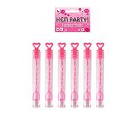 Henbrandt Pack of 6 Hen Night Bubble Wands with Pink Heart Toppers 4ml Bubble Tubes Hen Party Accessories Pink Party Bag Fillers Wedding Favours Team Bride Bubbles for Bridal Shower and Hen Do Favours