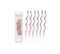Henbrandt Pack of 6 Rose Gold Wavy Party Candles with Candle Holders, Rose Gold 12cm Spiral Twist Tall Thin Celebration Candles for Birthday Cakes Baby Shower and Anniversary Decorations