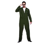 HENBRANDT Premium Adult Aviator XL Fancy Dress Costume - Military Green Pilot Jumpsuit with Wings Emblem, Perfect for Halloween, Parties & Themed Events