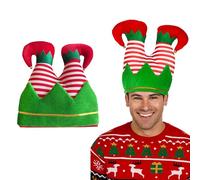 HENBRANDT Premium Christmas Elf Legs Hat Adult - Red Green Striped Candy Cane Festive Costume Accessory Holiday Party Fancy Dress Celebrations Themed Events