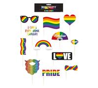 Henbrandt Pride Photo Booth Props Set 12 Pieces - Rainbow LGBT Celebration Photo Accessories Sticks Glasses Signs for Gay Pride Festivals Parades Parties Events