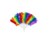 HENBRANDT Single Rainbow Pride Folding Feather Fan with White Handle Foldable Handheld Fan Rainbow Feathers LGBTQ+ Pride Party Accessories Rave Fancy Dress Costume Dance Accessories for Men and Women