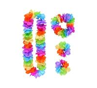 HENBRANDT Rainbow Pride Hula Lei Flower Garland 4pc Party Set LGBTQ+ LGBT Fancy Dress Outfit Pride Accessories for Gay Pride Decorations, Parades, Parties and Carnivals