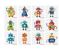 Henbrandt Robot Mini Tattoos - 12 Supplied - Great Party Bag Fillers (4 x Pack of 12 = 48 Tattoos)
