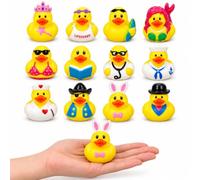 HENBRANDT Rubber Ducks 12 Pack - Mini Rubber Ducks, 12 Animal Designs | 12 Pack Mini Rubber Ducks with Different Character Designs, 5cm Size - Fun Bath Toys, Party Bag Fillers, Prizes and Gifts