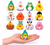 HENBRANDT Rubber Ducks 12 Pack - Mini Rubber Ducks, 12 Animal Designs | 12 Pack Mini Rubber Ducks with Different Animal Designs, 5cm Size - Fun Bath Toys, Party Bag Fillers, Prizes and Gifts