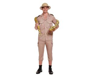 HENBRANDT Safari Explorer Premium Adult Fancy Dress Costume - Khaki Shirt Shorts One Size Fits Most Themed Party Halloween Stag Do Jungle Explorer Outfit
