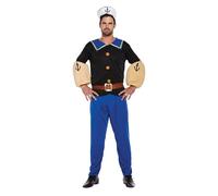 HENBRANDT Sailor Man Adult Fancy Dress Costume - Classic Nautical Themed Party Outfit with Authentic Sailor Top, Trousers, Hat, Arm Covers & Belt - Perfect for Stag Nights, Festivals