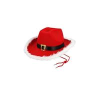 HENBRANDT Santa Cowboy Hat Adult - Red Felt Christmas Cowboy Hat with Fur Trim, Belt and Chin Cord - Novelty Festive Western Xmas Party Costume Accessory