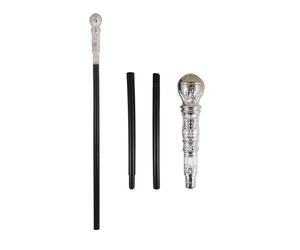 HENBRANDT Silver Coloured Top 3-Piece Walking Cane Fancy Dress Costume Accessory for Adults Gangster Victorian Gentleman Themed Parties Halloween Events Stage Props