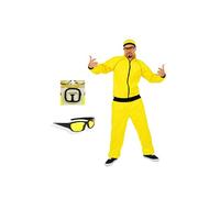 HENBRANDT Single Adult 5-piece Yellow Black Urban Rapper Costume Fancy Dress Outfit for Men - 90s 00s Hip Hop Tracksuit Party Stag Do 2-piece suit, matching hat, glasses and goatee