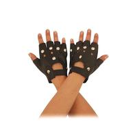 HENBRANDT Single Adult Black Biker Gloves with Studs Fingerless Fake Leather 1980s Punk Rocker Gloves Unisex Halloween Fancy Dress Costume Accessories for Men and Women
