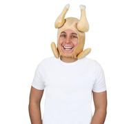 HENBRANDT Single Adult Full-Face Cooked Turkey Hat 40cm Plush Stuffed Turkey Hat with Face Hole Novelty Hat for Thanksgiving and Christmas Headwear Fancy Dress Costume Accessory for Men and Women