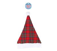 HENBRANDT Single Adult Tartan Christmas Hat with White Bobble One Size Tartan Santa Hat Xmas Party Scottish Christmas Novelty Gift Fancy Dress Costume Accessory for Men and Women