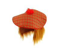HENBRANDT Single Adults Scottish Tartan Tam O' Shanter Hat with Ginger Hair Funny Burns Night Stag Dos Fancy Dress Party Accessory for Men and Women