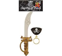 Henbrandt Children’s Pirate Sword and Accessories Set with Eyepatch and Gold Hoop Earring Toy Pirate Sword Kids Cutlass Pretend Play Sword Fancy Dress Costume Accessory for Kids