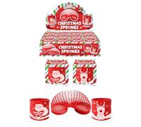 HENBRANDT Single Christmas Red Spring Toy for Kids 6.5cm Boxed Magic Spring Toys 2 Assorted Designs Santa/Reindeer Xmas Party Bag Favours Stocking Fillers Lucky Dip Rewards for Boys and Girls
