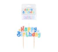 Henbrandt Single Colourful Happy Birthday White Block Candle Cake Topper on Wooden Picks Multicolour and Letter Candle for Birthday Cake and Cupcake Decorations
