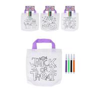 Henbrandt Single Halloween Colour Your Own Bag Trick or Treat Graffiti Party Bag Halloween Tote Bag for Kids 3 Spooky Designs Colour Your Own Halloween Arts and Crafts for Boys and Girls