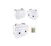 HENBRANDT Single Halloween DIY Trick or Treat Bucket Colour-Your-Own Cardboard Candy Holder 2 Designs Halloween Papercraft Kit Goodies Sweets and Treats Spooky Party Favours for Boys and Girls
