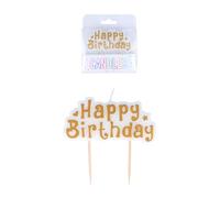Henbrandt Single Happy Birthday Candle, White and Gold Happy Birthday Letter Cake Topper Candle on Picks for Birthday Cake Baby Shower and Anniversary Decoration