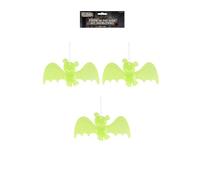 HENBRANDT Single Pack of 3 Glow in the Dark Hanging Bats Haunted House Decoration Trick or Treat Party Bag Fillers Halloween Loot Bag Lucky Dip Favours Hanging Bat Decorations