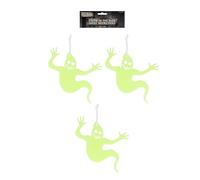 HENBRANDT Single Pack of 3 Glow in the Dark Hanging Ghosts Haunted House Decoration Trick or Treat Party Bag Fillers Halloween Loot Bag Lucky Dip Favours Hanging Ghost Decorations