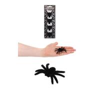 HENBRANDT Single Pack of 4 Small Furry Black Spiders 7cm Scary Hairy Spider Trick or Treat Party Favours Loot Bag Fillers Indoor Props Novelty Gag Gift Scary Pranks Halloween Decorations