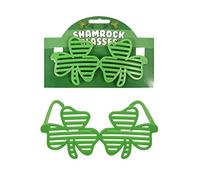 HENBRANDT Single Pair Adult Green Shamrock Shutter Glasses St Patrick’s Day Accessories Novelty Plastic Sunglasses 80s Club Eyewear Shutter Shades Retro Prop Disco Fancy Dress Costume Accessory