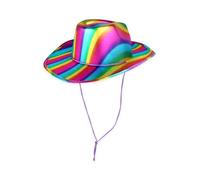 HENBRANDT Single Shiny Rainbow Pride Cowboy Hat - Adult Western Style Hat with Cord - Festival, Parade, Stag & Hen Party Costume Accessory