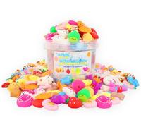 Henbrandt Squishy Animals Bulk Pack - 100 Soft Sensory Toys in Bucket, Kawaii Mini Stress Relief Fidget Toys for Kids Teens Adults, Mixed Designs 3-5cm