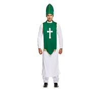 HENBRANDT Saint Patrick Costume, Irish Priest Catholic Bishop Dress Up Outfit for Men, One Size, White