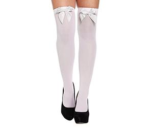 HENBRANDT Women's White Hold-Up Stockings with White Bows