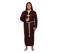 HENBRANDT XL Monk Costume Adult Religious Medieval Fancy Dress Outfit - Premium Burgundy Robe with Hood, Rope Belt & Cross for Halloween, Theatre, Stag Parties & Historical Reenactments