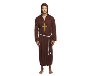 HENBRANDT XL Monk Costume Adult Religious Medieval Fancy Dress Outfit - Premium Burgundy Robe with Hood, Rope Belt & Cross for Halloween, Theatre, Stag Parties & Historical Reenactments