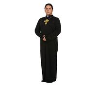 HENBRANDT XL Vicar Fancy Dress Costume - Clergy Outfit for Adults, Comedy Party Halloween Cosplay Accessory with Full-Length Robe, Clerical Collar and Yellow Cross Pendant for Themed Events
