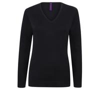 Henbury H721 Ladies’ V-Neck Jumper | XXS-4XL | Black & Navy