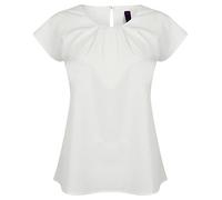 Henbury HB597 Ladies Pleat Front Short Sleeve Blouse - White - M