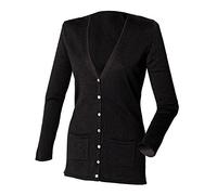 Henbury Ladies/Womens V-Neck Button Fine Knit Cardigan (L) (Black)