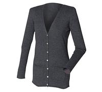 Henbury Ladies/Womens V-Neck Button Fine Knit Cardigan (XL) (Grey Marl)
