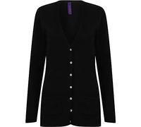Henbury Ladies/Womens V-Neck Button Fine Knit Cardigan (XS) (Black)