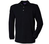 Henbury Long sleeve cotton polo shirt H105 - 3-button placket with horn buttons