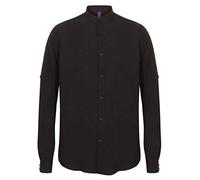 Henbury Mandarin Roll Sleeve Anti-Bac Wicking Shirt Black S