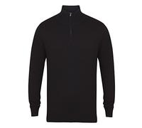 Henbury Mens 1/4 Zip Long Sleeve Jumper (L) (Black)