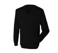 Henbury Mens 12 Gauge Fine Knit V-Neck Jumper/Sweatshirt (2XL) (Black)