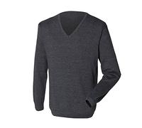 Henbury Men's 12 Gauge Fine Knit V-Neck Jumper Sweatshirt – Grey Marl – 4XL